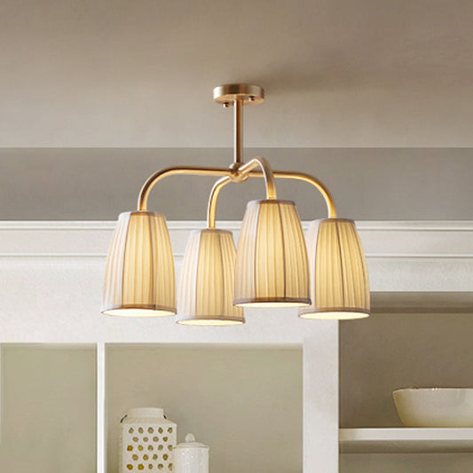 Gold 6-Light Flush Chandelier with Countryside Gathering Fabric and Bell Shaped Design