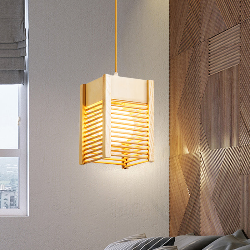 Sushi House Cage Suspension Light - Japanese Style Drop Pendant In Beige