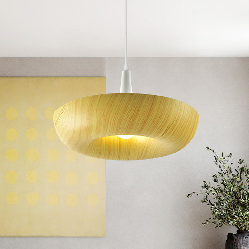 Suspension Donut Beige : Lampe suspendue minimaliste en aluminium avec texture de grain de bois – Parfait pour le salon