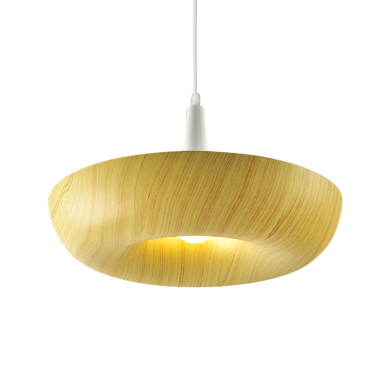 Suspension Donut Beige : Lampe suspendue minimaliste en aluminium avec texture de grain de bois – Parfait pour le salon