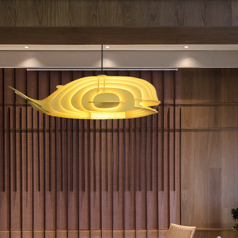 Japanese Style Whale Pendant Wood Hanging Lamp Kit In Beige For Sushi Restaurants