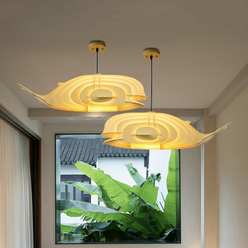 Japanese Style Whale Pendant Wood Hanging Lamp Kit In Beige For Sushi Restaurants