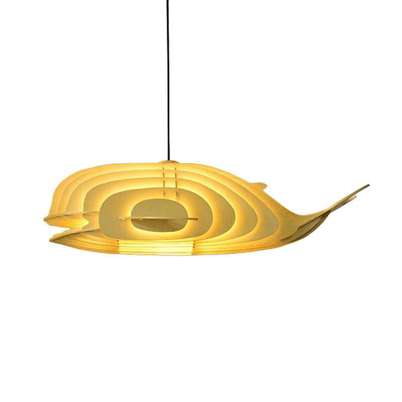 Japanese Style Whale Pendant Wood Hanging Lamp Kit In Beige For Sushi Restaurants