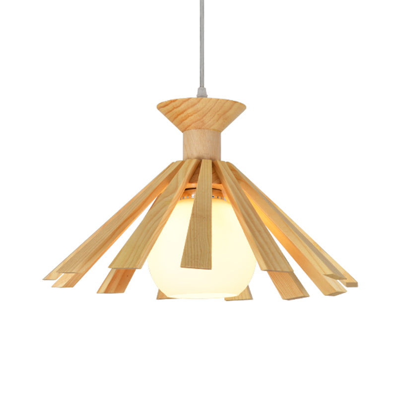 Cottage 1-Light Opal Frosted Glass Ball Pendant With Wood Cap - Hanging Ceiling Light