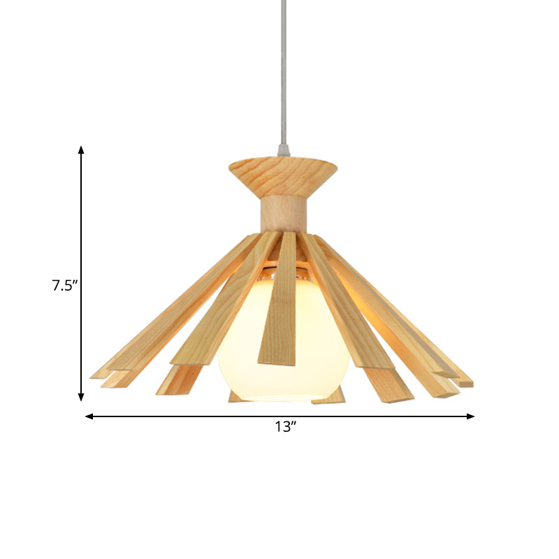 Cottage 1-Light Opal Frosted Glass Ball Pendant With Wood Cap - Hanging Ceiling Light