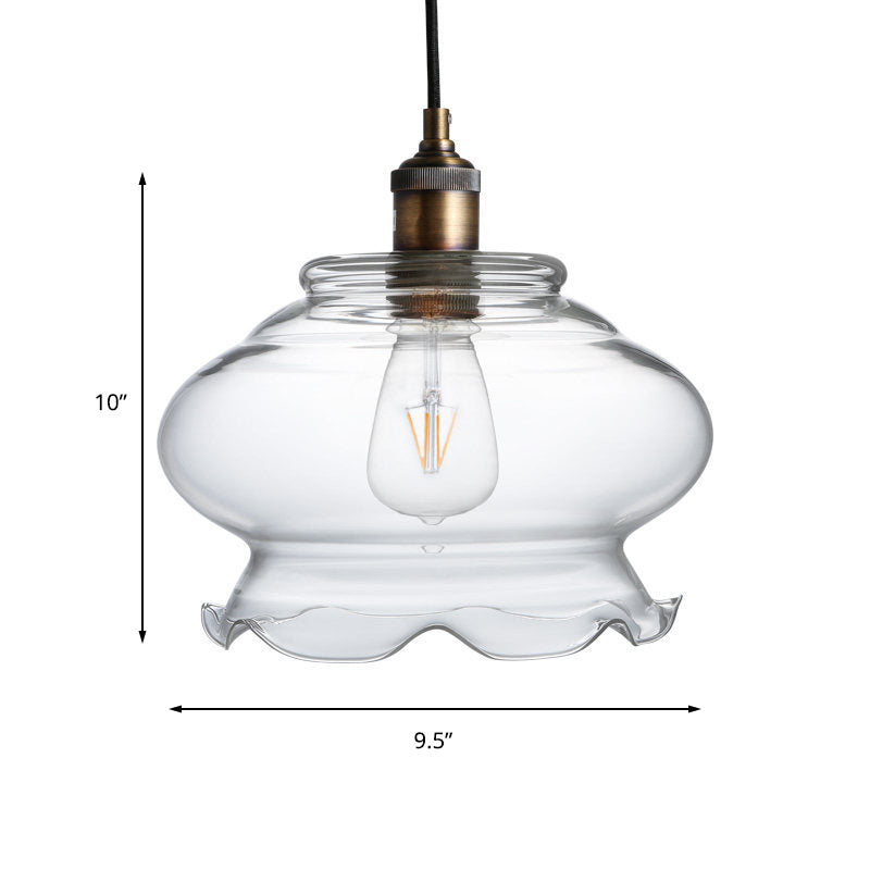 Industrial Antique Brass Pendant Light with Clear Glass Bowl Shape - 1-Light Hanging Ceiling Fixture