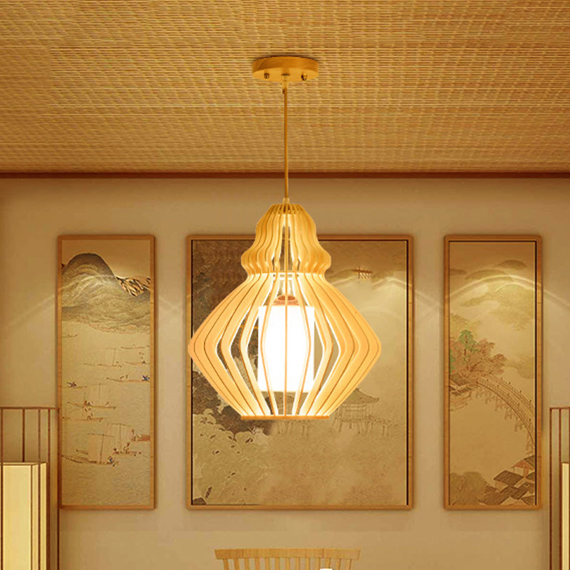 Asian Bellied Basswood Lantern: 1-Light Pendant For Restaurant Table