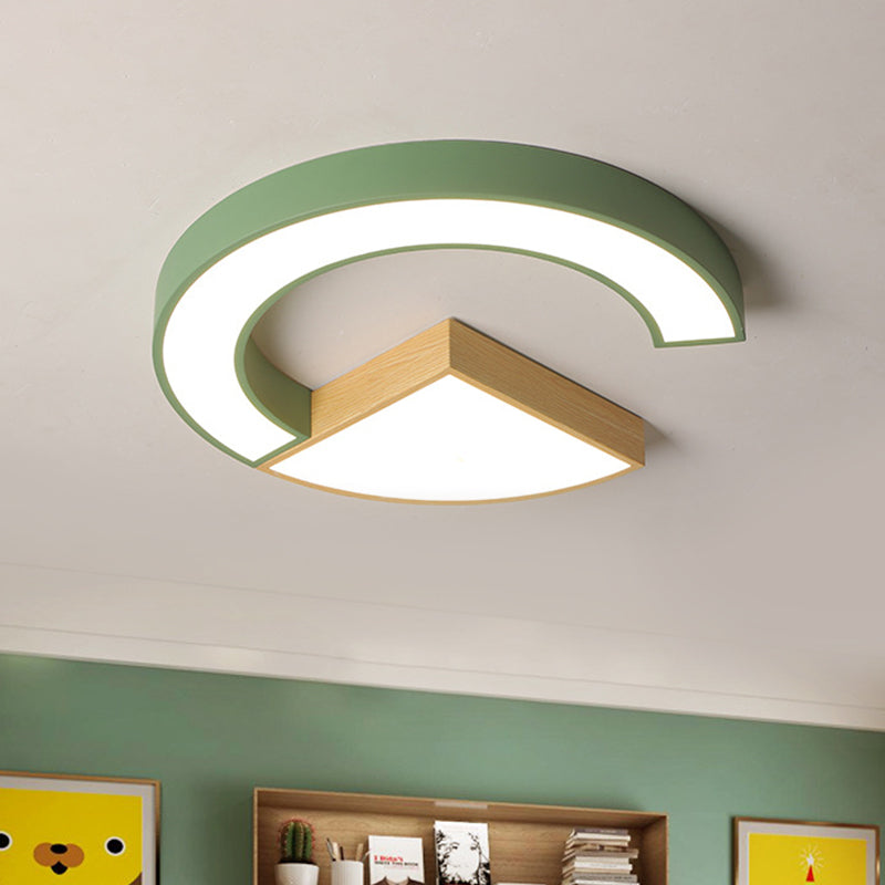 Nordic Green/Grey-Wood Arch and Sector Acrylic Ceiling Light - 16.5"/20.5" Wide LED Flush Mount Lamp in Warm/White Light