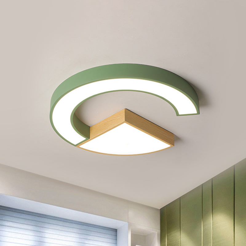 Nordic Green/Grey-Wood Arch and Sector Acrylic Ceiling Light - 16.5"/20.5" Wide LED Flush Mount Lamp in Warm/White Light