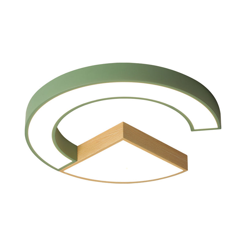 Nordic Green/Grey-Wood Arch and Sector Acrylic Ceiling Light - 16.5"/20.5" Wide LED Flush Mount Lamp in Warm/White Light