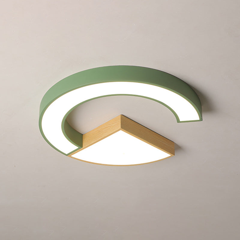 Nordic Green/Grey-Wood Arch and Sector Acrylic Ceiling Light - 16.5"/20.5" Wide LED Flush Mount Lamp in Warm/White Light