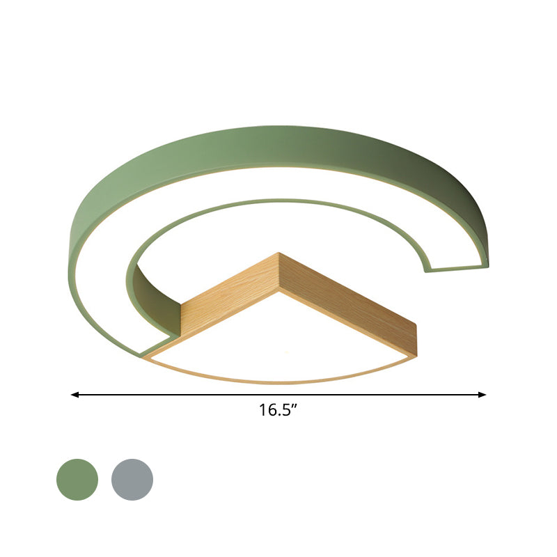 Nordic Green/Grey-Wood Arch and Sector Acrylic Ceiling Light - 16.5"/20.5" Wide LED Flush Mount Lamp in Warm/White Light
