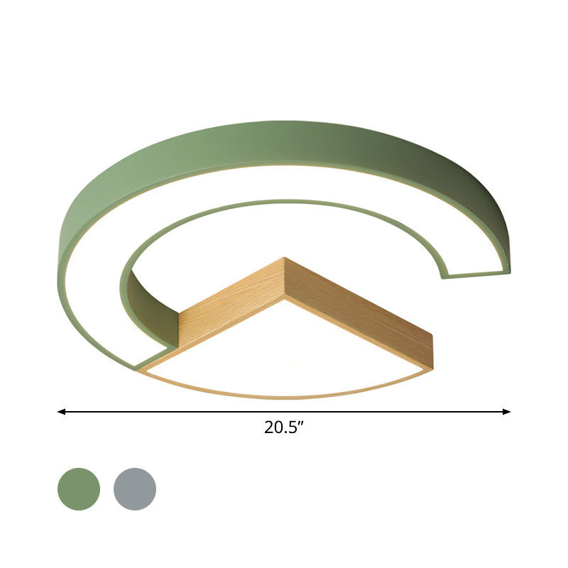 Nordic Green/Grey-Wood Arch and Sector Acrylic Ceiling Light - 16.5"/20.5" Wide LED Flush Mount Lamp in Warm/White Light