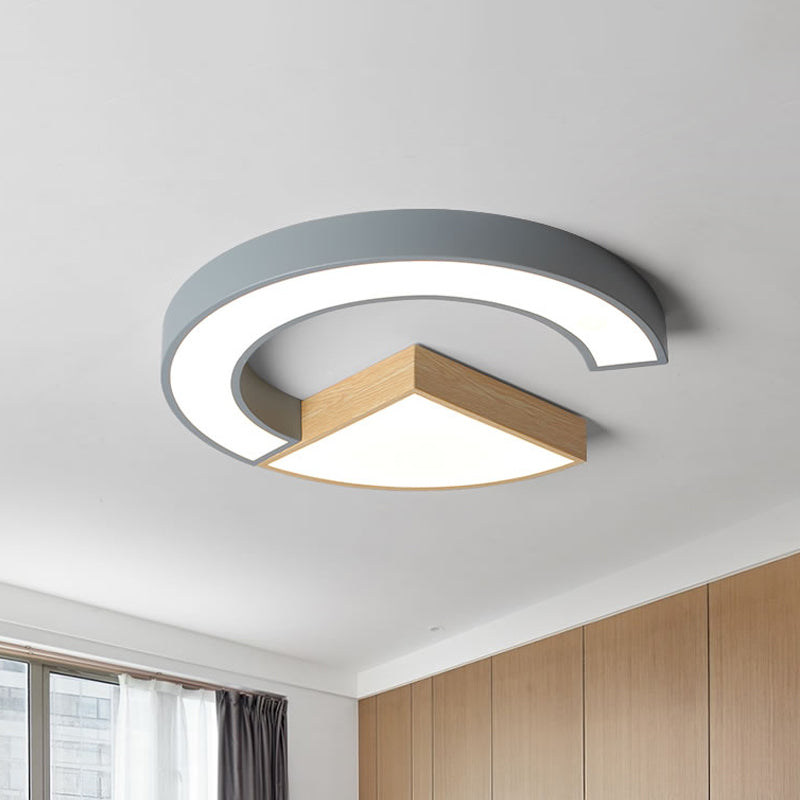 Nordic Green/Grey-Wood Arch and Sector Acrylic Ceiling Light - 16.5"/20.5" Wide LED Flush Mount Lamp in Warm/White Light