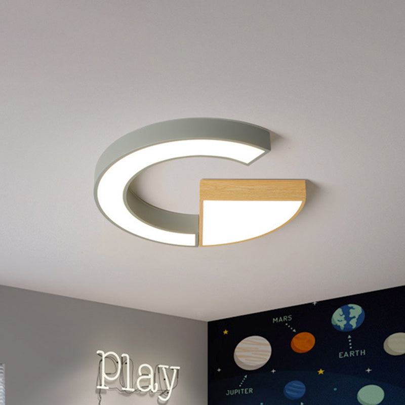 Nordic Green/Grey-Wood Arch and Sector Acrylic Ceiling Light - 16.5"/20.5" Wide LED Flush Mount Lamp in Warm/White Light