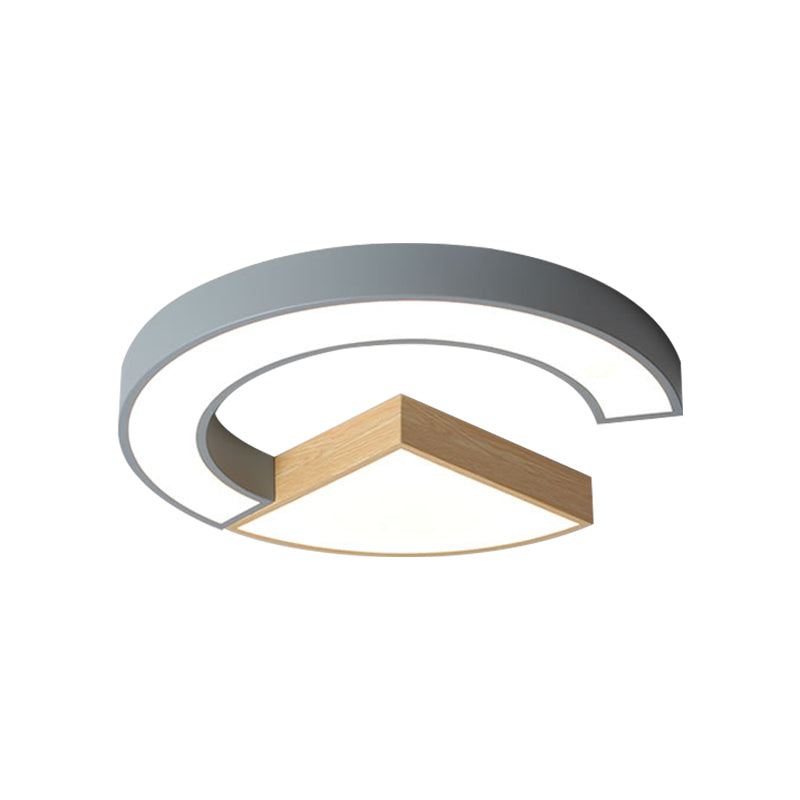 Nordic Green/Grey-Wood Arch and Sector Acrylic Ceiling Light - 16.5"/20.5" Wide LED Flush Mount Lamp in Warm/White Light