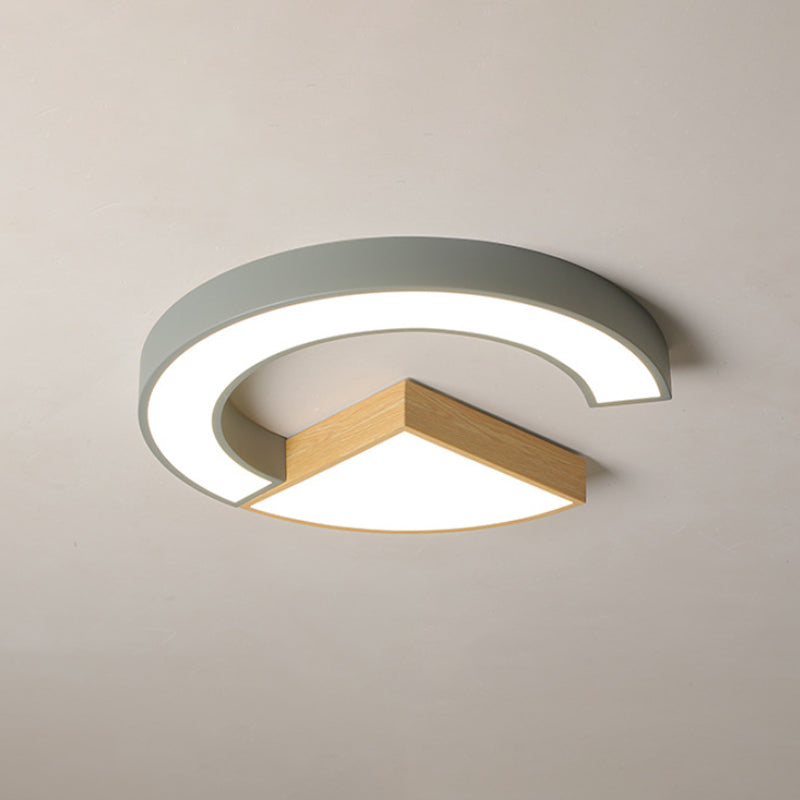 Nordic Green/Grey-Wood Arch and Sector Acrylic Ceiling Light - 16.5"/20.5" Wide LED Flush Mount Lamp in Warm/White Light