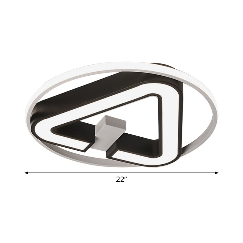Minimalist Black Triangle LED Flush Light with Halo Ring for Close to Ceiling - 19"/22" Wide Warm/White Light