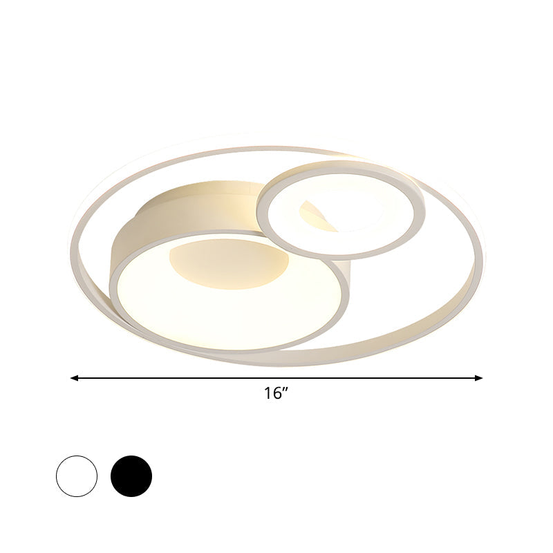 Metallic Nordic LED Flush Mount Ceiling Light - 3 Circles, 16"/19.5" Wide, Warm/White Light (Black/White)