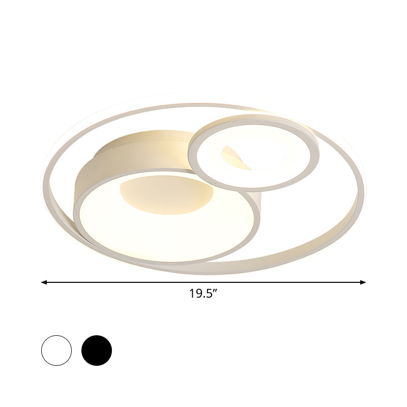 Metallic Nordic LED Flush Mount Ceiling Light - 3 Circles, 16"/19.5" Wide, Warm/White Light (Black/White)