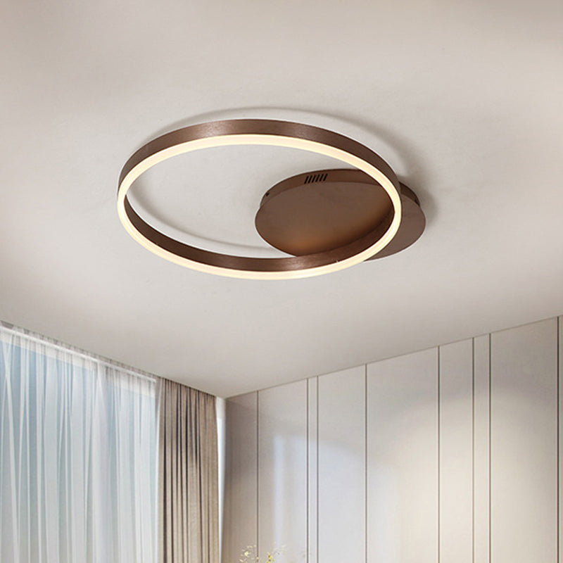 Modern LED Circle Flushmount Ceiling Light - Minimalist Aluminum Coffee, Warm/White, 12"/16"/8"+16" Width