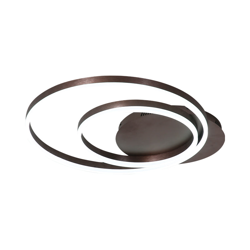 Modern LED Circle Flushmount Ceiling Light - Minimalist Aluminum Coffee, Warm/White, 12"/16"/8"+16" Width