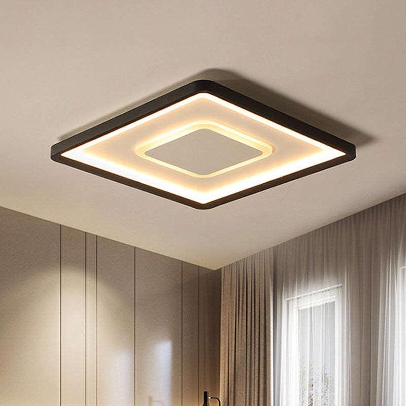 Minimalist 2-Layer Black Acrylic Flush Light Fixture - 16/19.5 Inch Square Led Ceiling Mount Lamp In