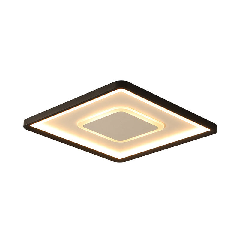 Minimalist 2-Layer Black Acrylic Flush Light Fixture - 16/19.5 inch Square LED Ceiling Mount Lamp in Warm/White Light