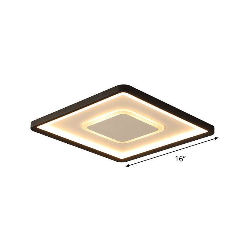 Minimalist 2-Layer Black Acrylic Flush Light Fixture - 16/19.5 inch Square LED Ceiling Mount Lamp in Warm/White Light