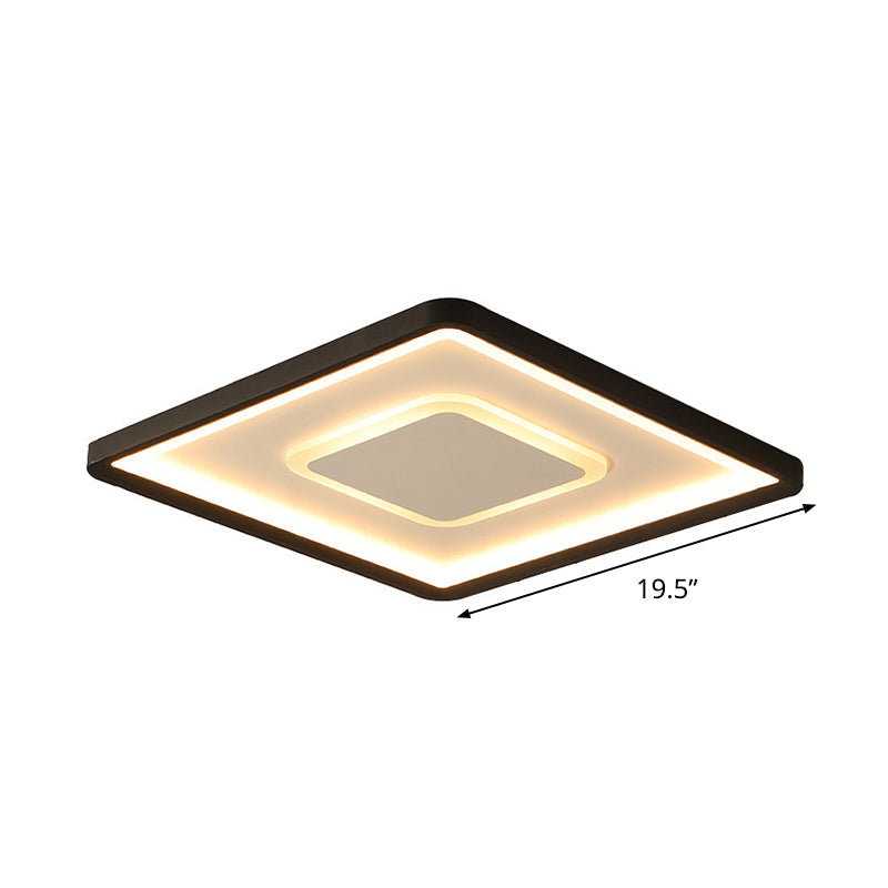 Minimalist 2-Layer Black Acrylic Flush Light Fixture - 16/19.5 inch Square LED Ceiling Mount Lamp in Warm/White Light