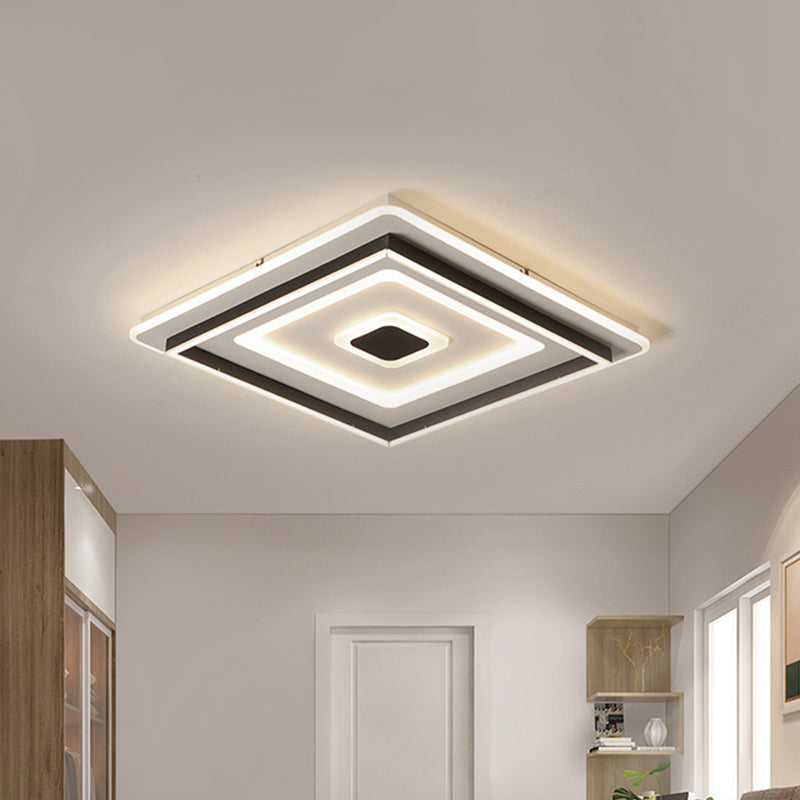 Modern Acrylic Square Flushmount LED Ceiling Light in Black - 18/21.5 Wide - Warm/White