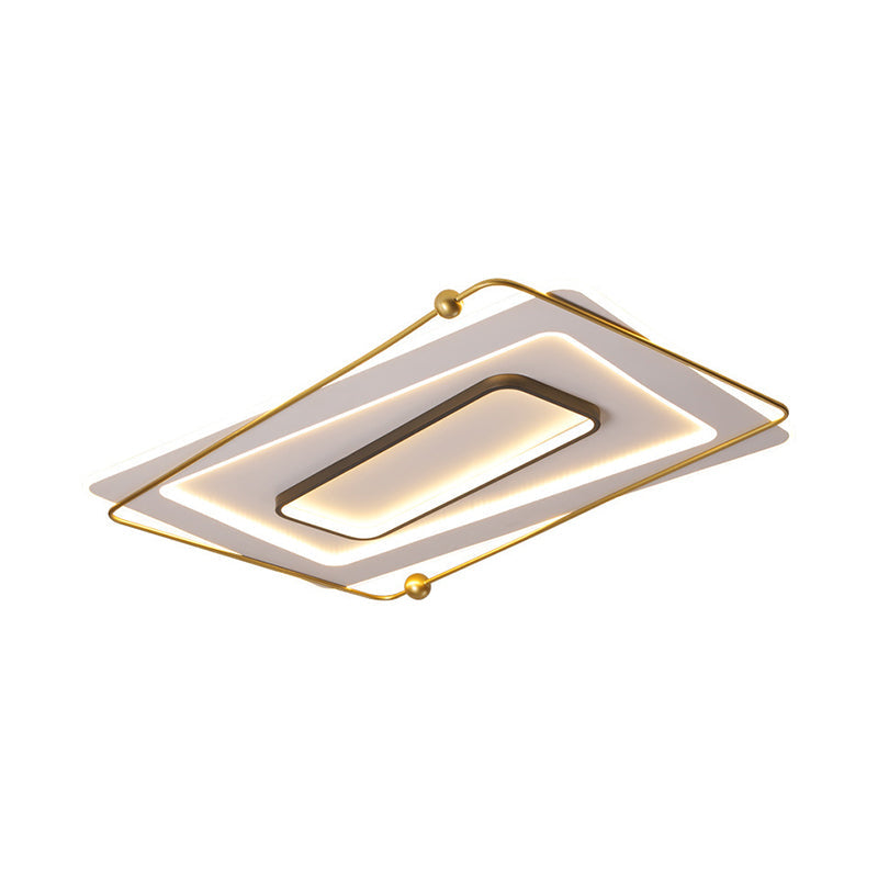 Modern White-Gold Layered Rectangular Flushmount Led Ceiling Light Warm/White Glow