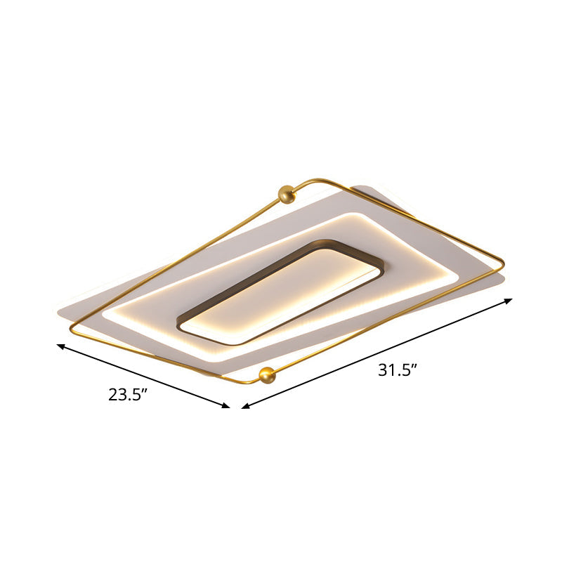 Modern White-Gold Layered Rectangular Flushmount Led Ceiling Light Warm/White Glow