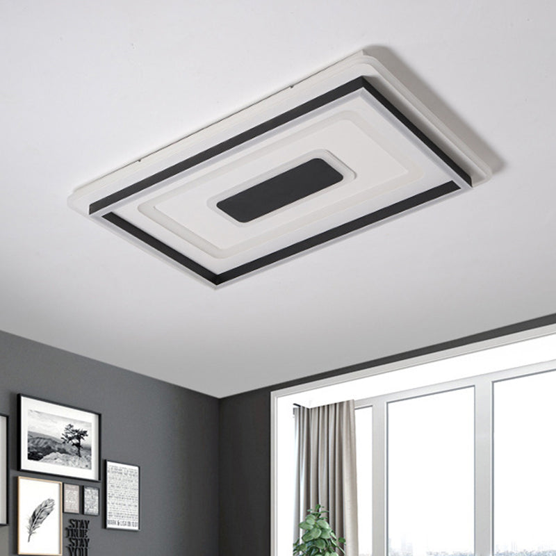 Modern Black LED Ceiling Lamp - Tiered Rectangle Design, Flush-Mount Light Fixture for Sitting Room, Warm/White Light