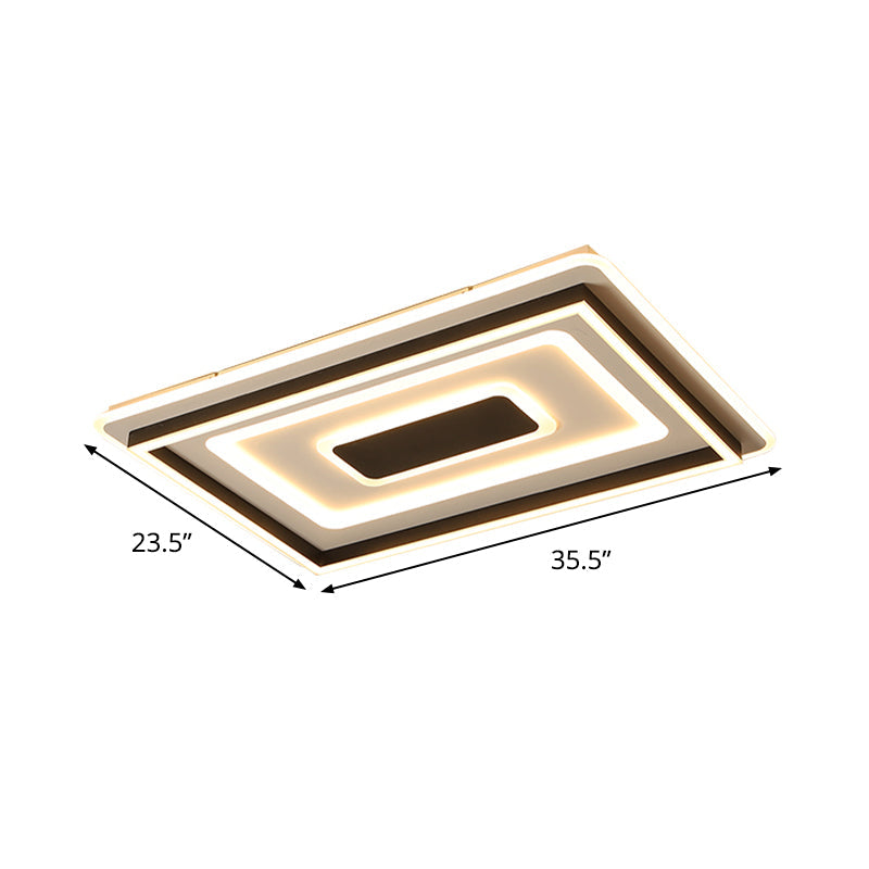 Modern Black LED Ceiling Lamp - Tiered Rectangle Design, Flush-Mount Light Fixture for Sitting Room, Warm/White Light