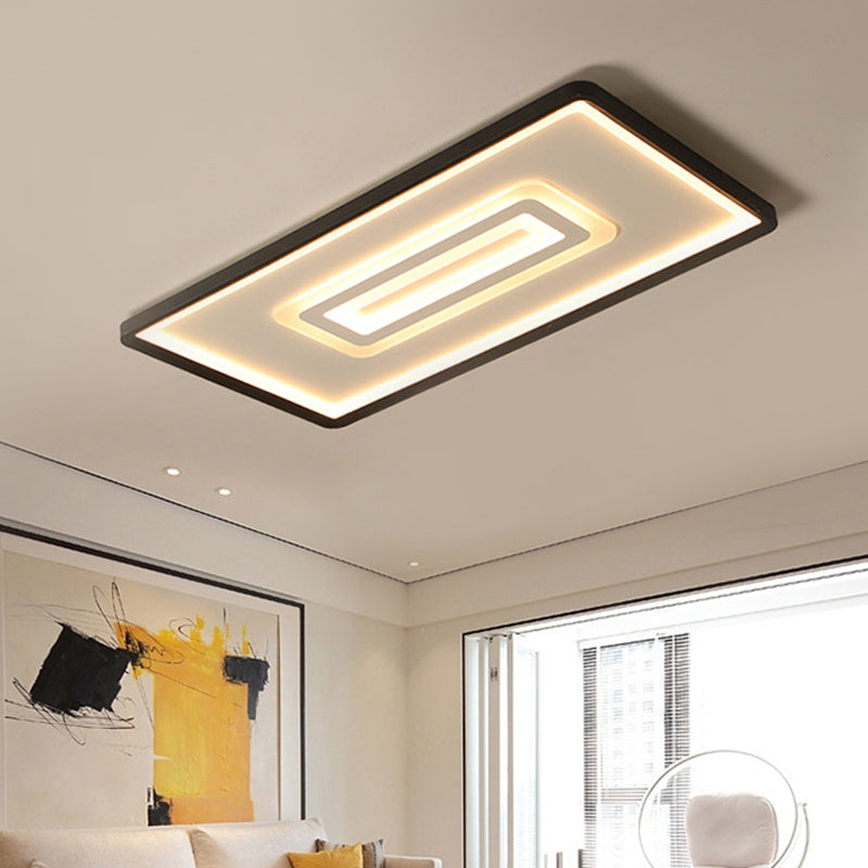 Ultra Thin Rectangular LED Flushmount Ceiling Lamp in Acrylic Black - Warm/White Light