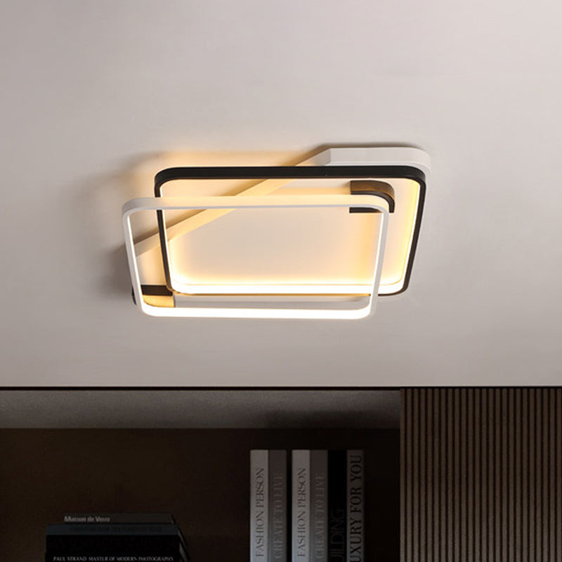 Minimalist Silica Gel LED Ceiling Lamp with Dual Square Ring Design in Warm/White Light - 18"/22" W Flush Mount, Black-White