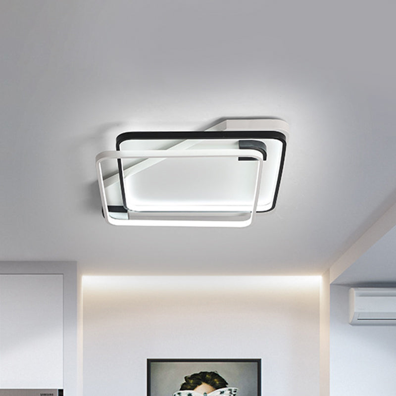 Minimalist Silica Gel LED Ceiling Lamp with Dual Square Ring Design in Warm/White Light - 18"/22" W Flush Mount, Black-White
