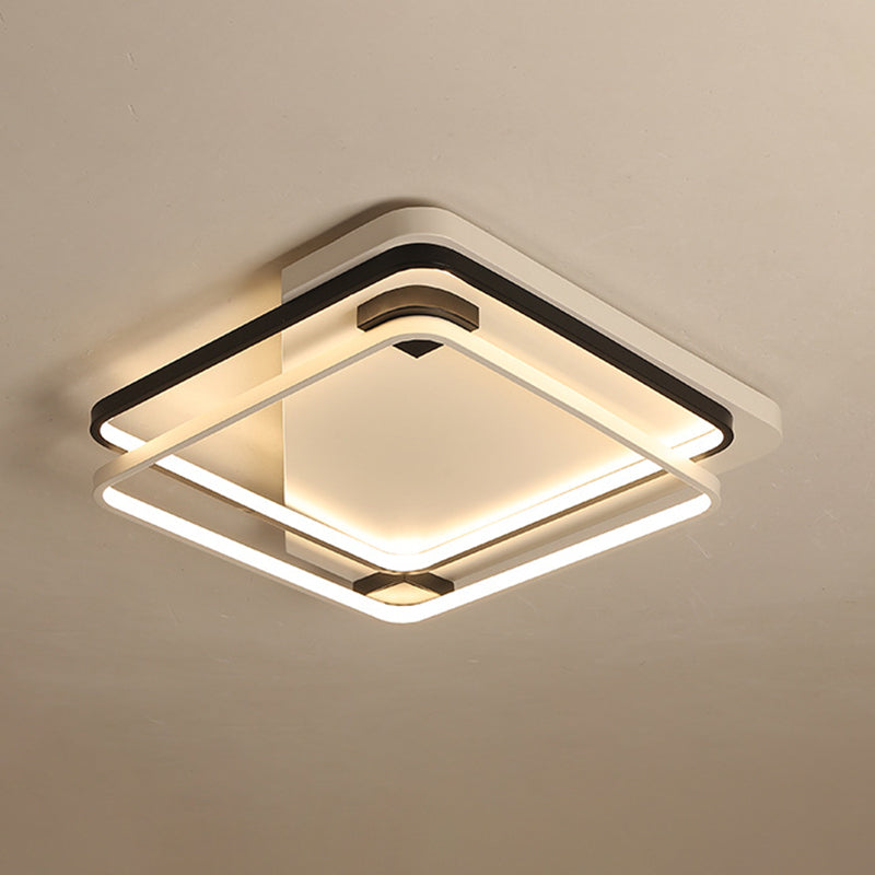 Minimalist Silica Gel LED Ceiling Lamp with Dual Square Ring Design in Warm/White Light - 18"/22" W Flush Mount, Black-White
