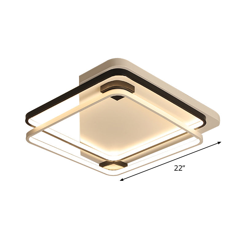 Minimalist Silica Gel LED Ceiling Lamp with Dual Square Ring Design in Warm/White Light - 18"/22" W Flush Mount, Black-White