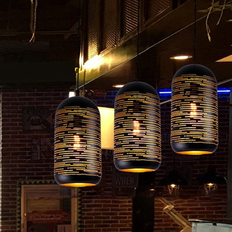 Laser-Cut Black Wintermelon Pendant Light - Loft Style Metal 1-Light 4/8 Wide Bistro Suspension Lamp