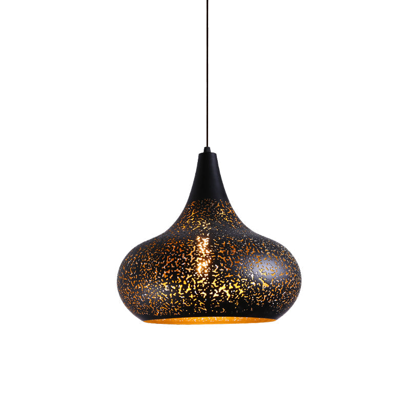 Vintage Black Iron Gourd Pendant Lamp - Stylish Hanging Light For Restaurants