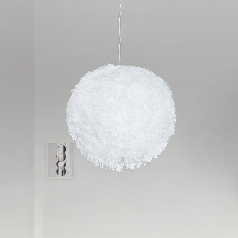 White Plush Globe Hanging Lamp - Modern 1 Head Fabric Suspension Lighting For Bedroom 8/12 Dia