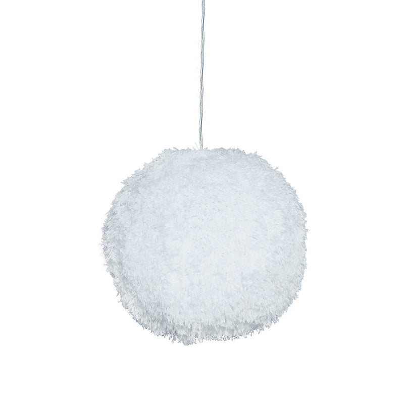 Modern White Plush Globe Hanging Lamp - 1 Head Fabric Suspension Lighting for Bedroom"
(8"/12" Dia)