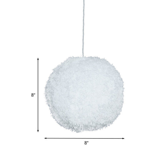 White Plush Globe Hanging Lamp - Modern 1 Head Fabric Suspension Lighting For Bedroom 8/12 Dia