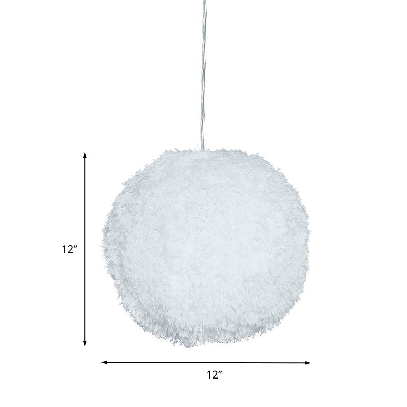 Modern White Plush Globe Hanging Lamp - 1 Head Fabric Suspension Lighting for Bedroom"
(8"/12" Dia)