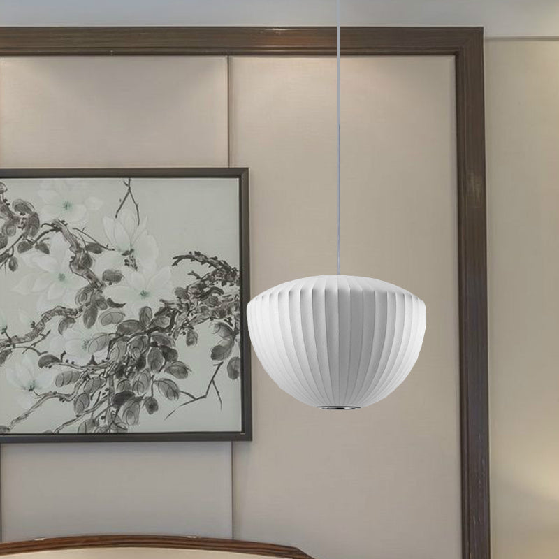 Minimalist Ribbed Bowl Pendant Light - 1-Light White Ceiling Hanging Fixture For Lounge