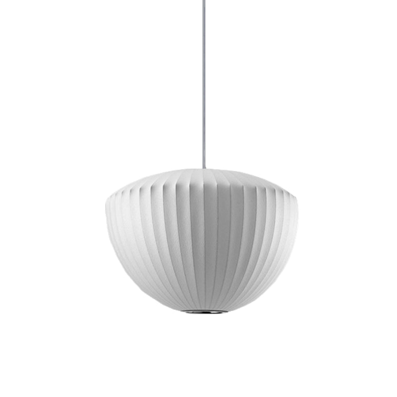 Minimalist Ribbed Bowl Pendant Light - 1-Light White Ceiling Hanging Fixture For Lounge