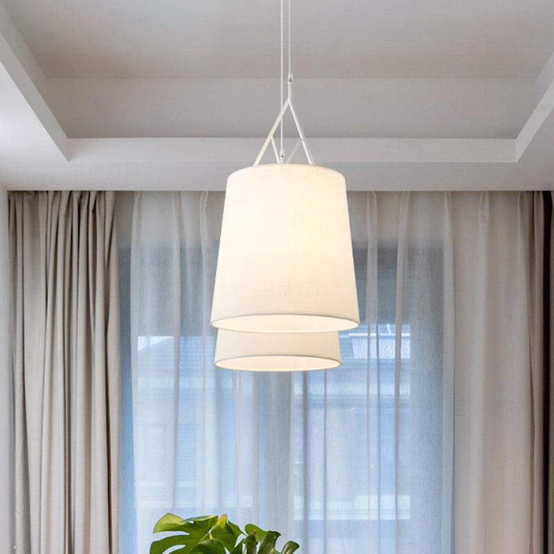 Nordic Hand Sewn Fabric Conic Pendant Lamp: Single Black/White Hanging Ceiling Light with Twig Arm