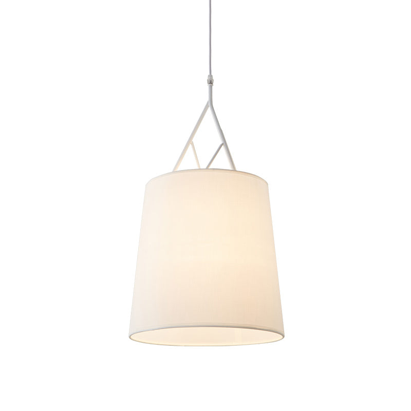 Nordic Hand Sewn Fabric Conic Pendant Lamp: Single Black/White Hanging Ceiling Light with Twig Arm
